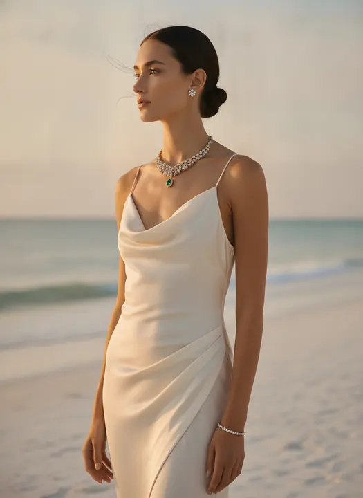 A pendant worn against sunlit skin by the sea