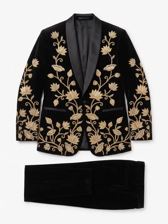 Do Pehr supplied black embroidered jacket garment plate
