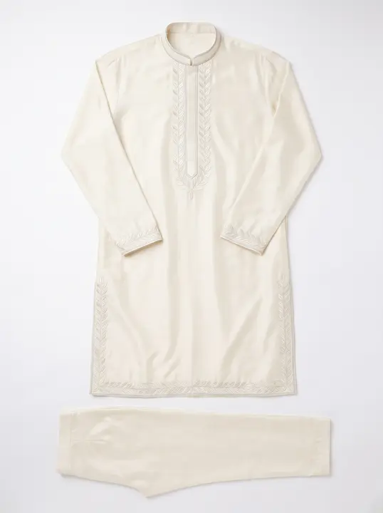 Flat-lay: ivory kurta and churidar
