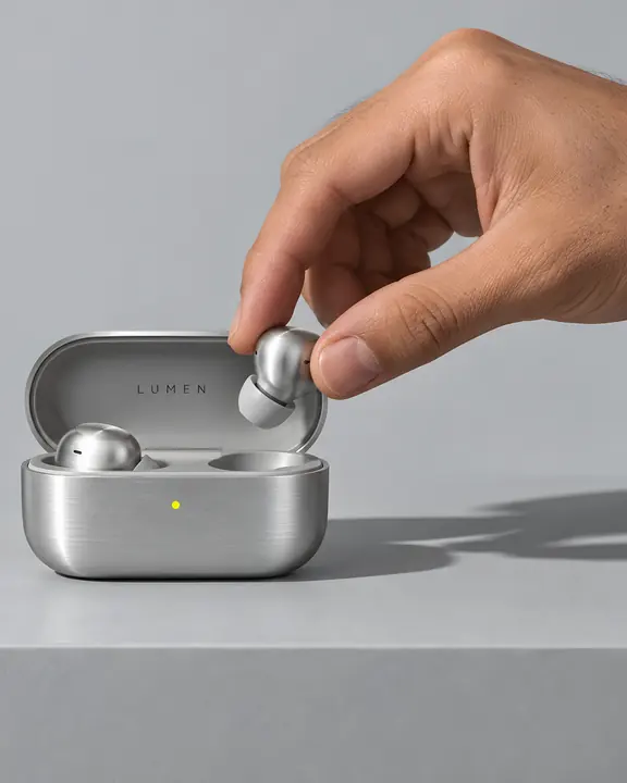 LUMEN earbuds campaign, a finished studio picture
